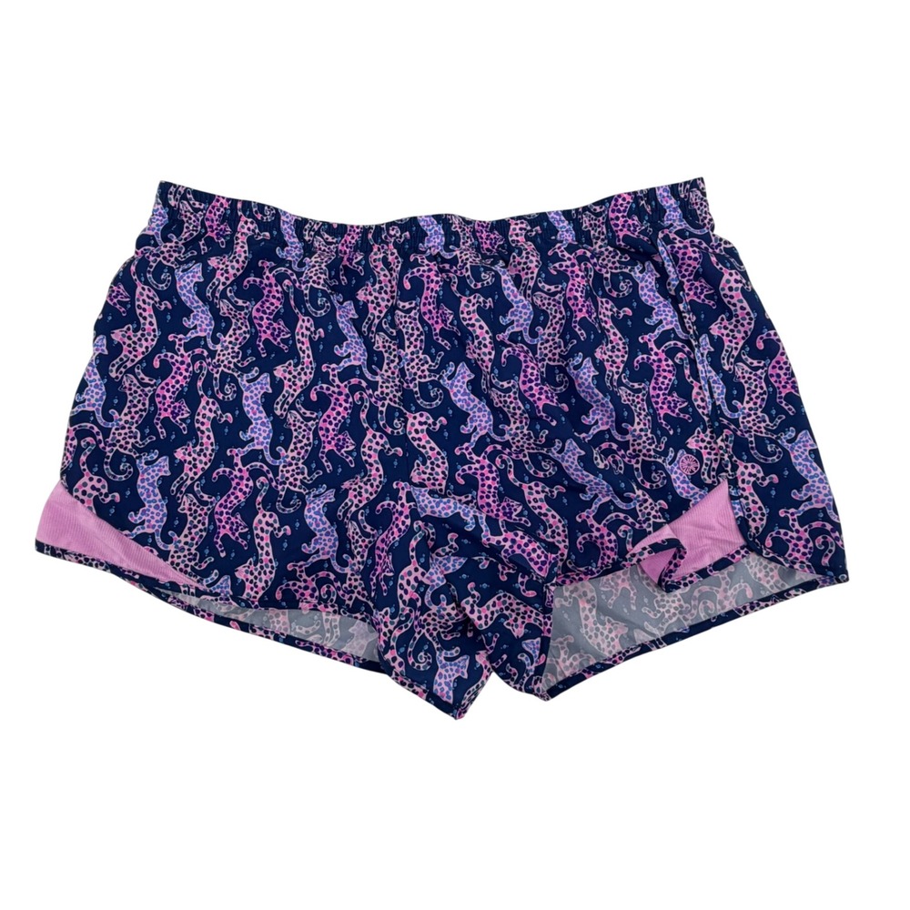 Lilly Pulitzer Shorts Luxletic Ocean Trail XL Navy Pink Animal Print Womens SEO